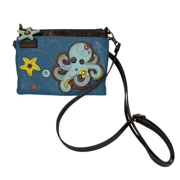 Chala Cross Body Purse Bag Mini Teal Octopus Zip Closure - Picture 2 of 9